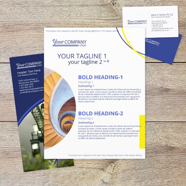 Verkauf von geometrisch-gelben Foto-Formen in Hell Flyer (bright blue yellow company branding flyer with modern block text and geometric shaped photos)
