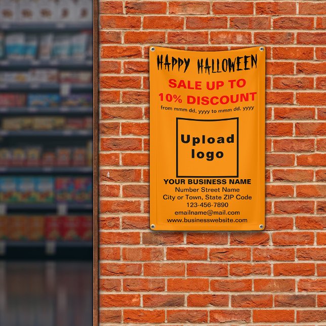 Verkauf von Halloween-Unternehmen auf orangefarben Banner (Attract more customers this holiday. Business Halloween sale on orange color banner.)