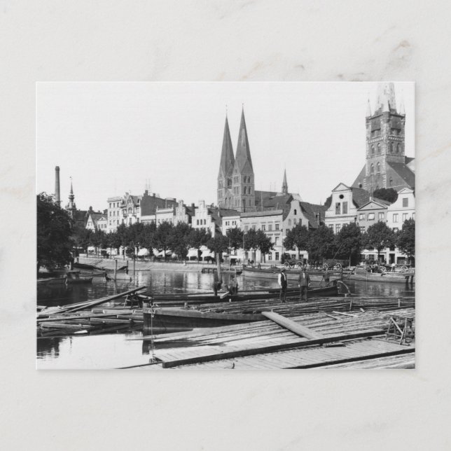 Verkauf von Holz an der Trave, Lubeck, c.1910 Postkarte (Vorderseite)