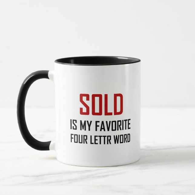 Verkaufsbuchstabe-Wort des lieblings-vier lustig Tasse (Links)
