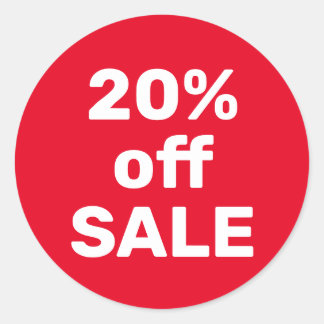 Verkaufsticker 20% Preisnachlass - Rot & Weiß - Mo Runder Aufkleber