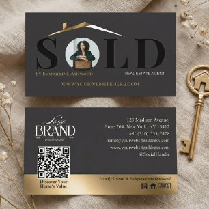 Verkaufte Luxusimmobilie Makler Schwarz Gold QR Visitenkarte
