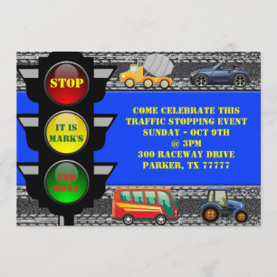 Verkehrs-Rennwagen-Kipper-Bus-Traktor laden ein Einladung