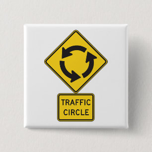 Verkehrskreisel-Warnschild Gelbes Dreieck Button