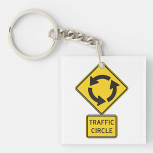 Verkehrskreisel-Warnschild Gelbes Dreieck Schlüsselanhänger