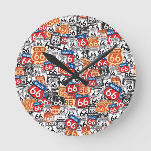 Verkehrsschilder des Weg-66 Runde Wanduhr