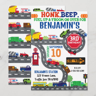 Verkehrsthema Geburtstagsparty Einladung
