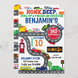 Verkehrsthema Geburtstagsparty Einladung