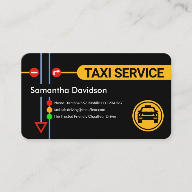 Verkehrszeichen Gelbe Taxifahrt Visitenkarte (Vorderseite)