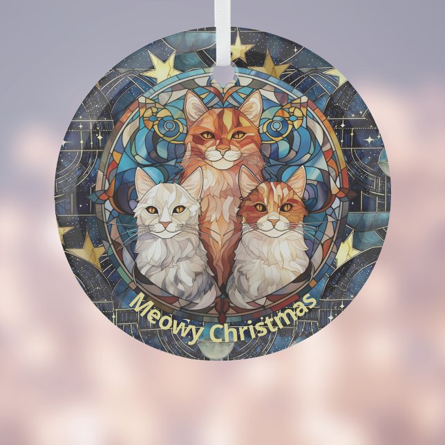 verklebtes Glas schaut scheue Weihnachtskatzen auf Ornament Aus Glas (Von Creator hochgeladen)