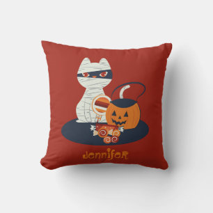 Verkleidete Halloween-Schwarze Katze als Mumie Kissen