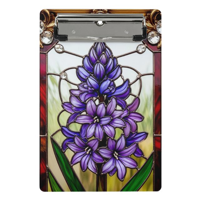 Verkleidetes Glasfenster mit lebhafter Blume Mini Klemmbrett (Vorderseite)
