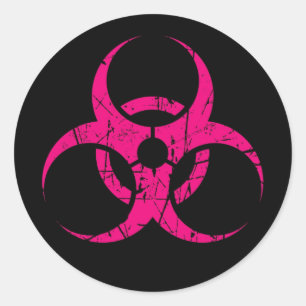 Verkratztes rosa Biogefährdung-Symbol auf Runder Aufkleber
