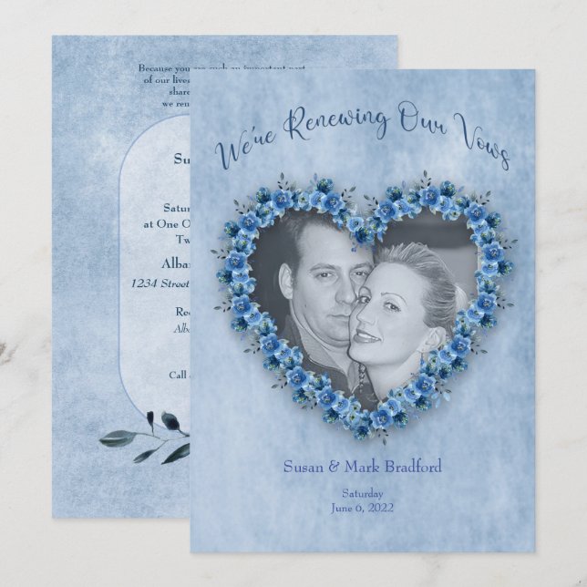 Verlängerung der Hochzeitsstimmung Blaue Rose Herz Einladung (Vorne/Hinten)