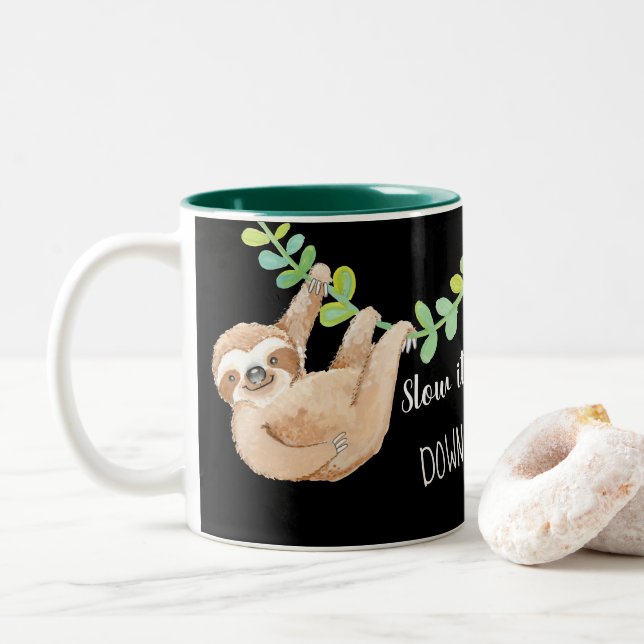Verlangsamen Sie es Sloth-Kaffee-Tasse Zweifarbige Tasse (Mit Donut)