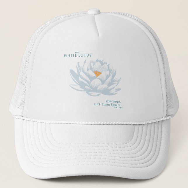 Verlangsamt, nicht zu spät - der weiße Lotus Truckerkappe (Vorderseite)
