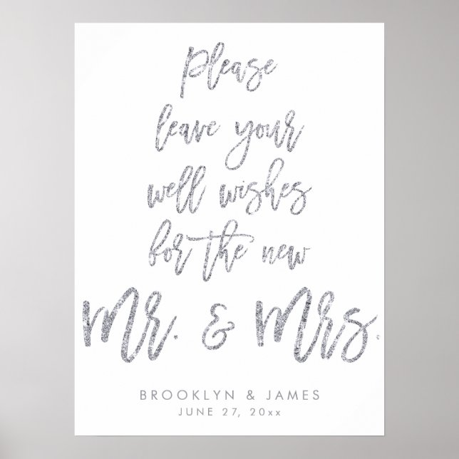 Verlass Deine Wünsche Hochzeitssignatur Silber Gli Poster (Vorne)