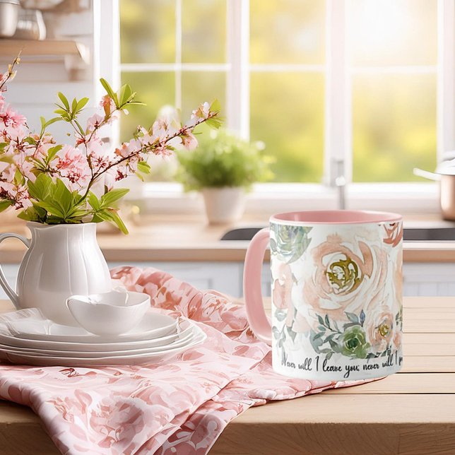 Verlass dir nie eine rosa Aquarellflora Christlich Tasse (Von Creator hochgeladen)