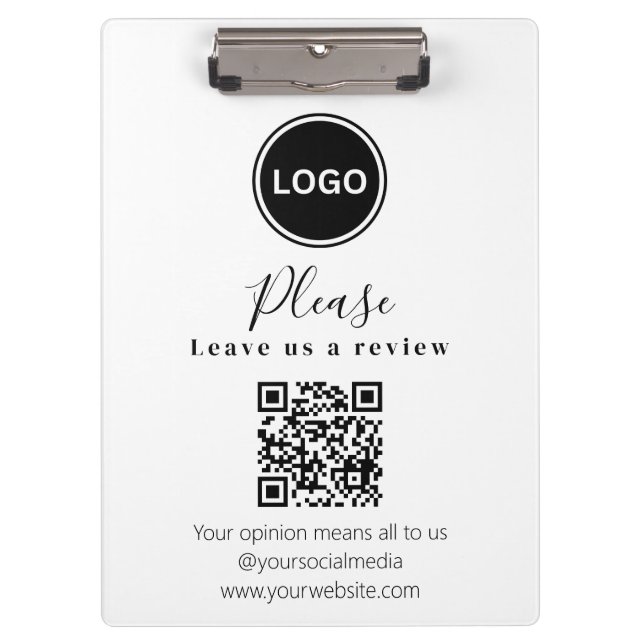 Verlass uns eine Überprüfung | QR-Code Modern Busi Klemmbrett (Vorderseite)