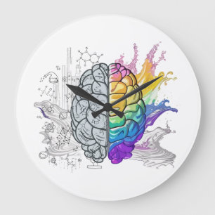 Verlassen Gehirn gegen rechte Gehirnkreative Kunst Große Wanduhr