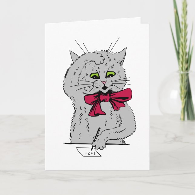Verlassen, handgehaltene Math Cat Faltenkarte Karte (Vorderseite)