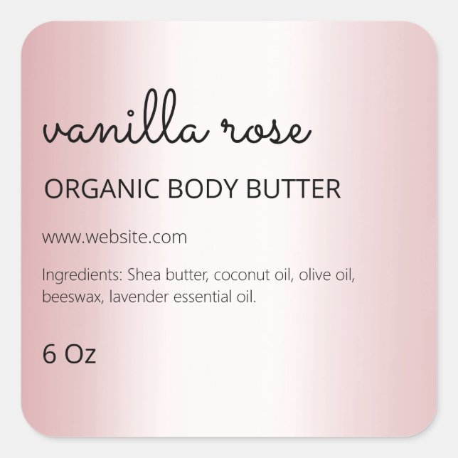 Verlassen Side Margin Rose Gold Body Butter Labels Quadratischer Aufkleber (Vorderseite)