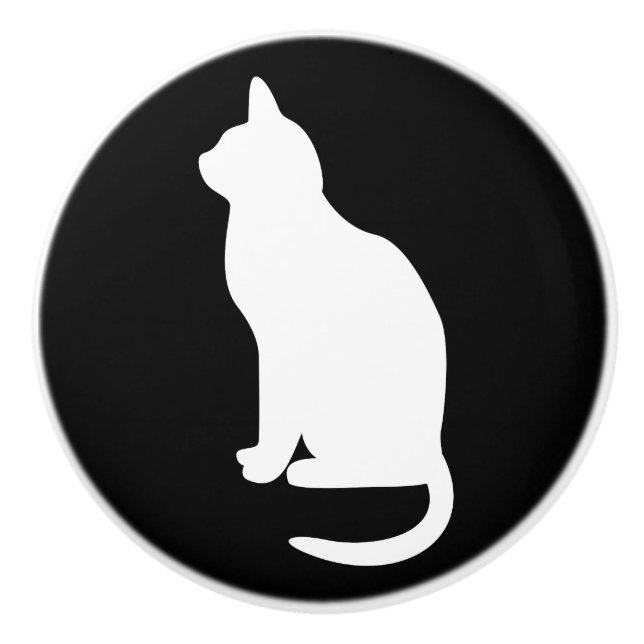 Verlassen Sitzen der weißen Katze Keramikknauf (Vorderseite)