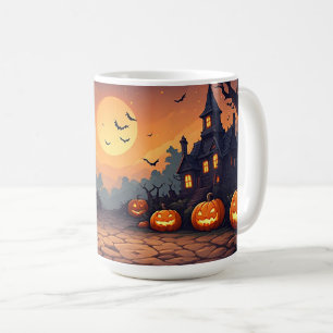 Verlassene Häuser unter einem Halloween-Mond 🎃 Kaffeetasse