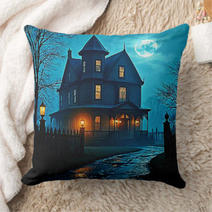Verlassene Villa Blue Mondlicht Nacht Design Kissen