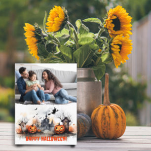 Verlassenen Haus-Kürbis-Hexe-Familienfoto  Postkarte