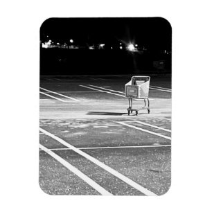 Verlassener Einkaufswagen auf leerem Parkplatz Fot Magnet