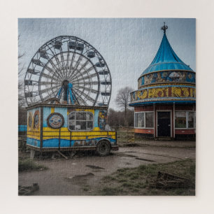 Verlassener Jahrmarkt Leere Riesenrad und Zelt