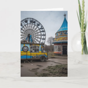 Verlassener Jahrmarkt Leerer Riesenrad und Zelt Karte