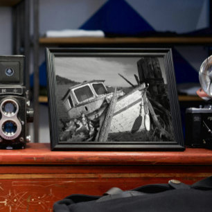 Verlassener Schiffswrack Schwarz und Weiß Fotodruck