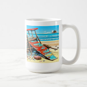Verlassener Strand Verlassenes Boot KI-generierte Kaffeetasse