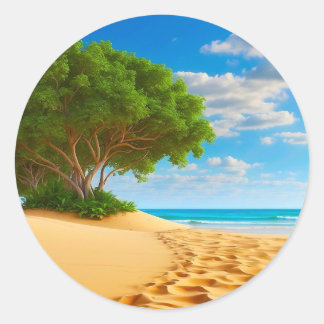 Verlassener tropischer Insel-Sandstrand Runder Aufkleber