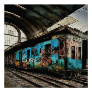 Verlassener Zug mit Graffiti Urban Street Art Poster