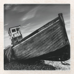 Verlassenes Boot auf Dungeness Strand Glasuntersetzer