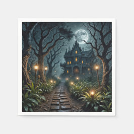 Verlassenes Halloween-Herrenhaus im Mondlicht Serviette