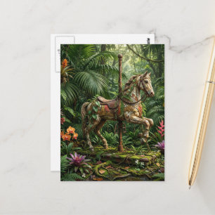 Verlassenes Karussellpferd im Dschungel Postkarte
