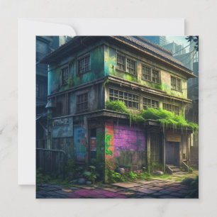 Verlassenes lila Graffiti-Gebäude Urbane Vernachlä