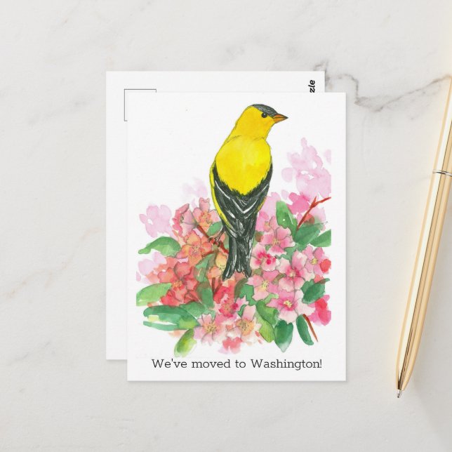 Verlegung der Ankündigung Washington Goldfinch Blu Postkarte (Vorderseite/Rückseite Beispiel)