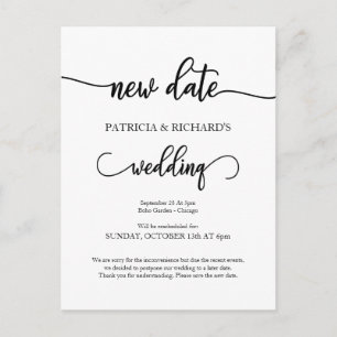 Verlegung der Hochzeit auf einen neuen Termin Postkarte