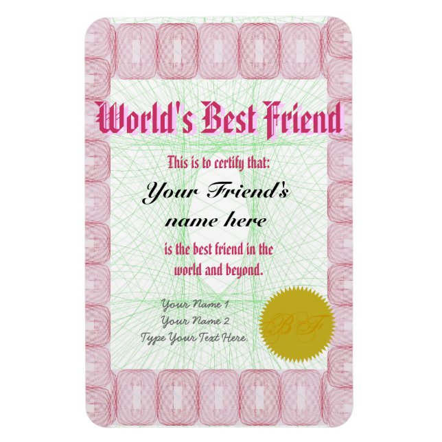 Verleihung eines Zertifikats für den besten Freund Magnet (Vertikal)