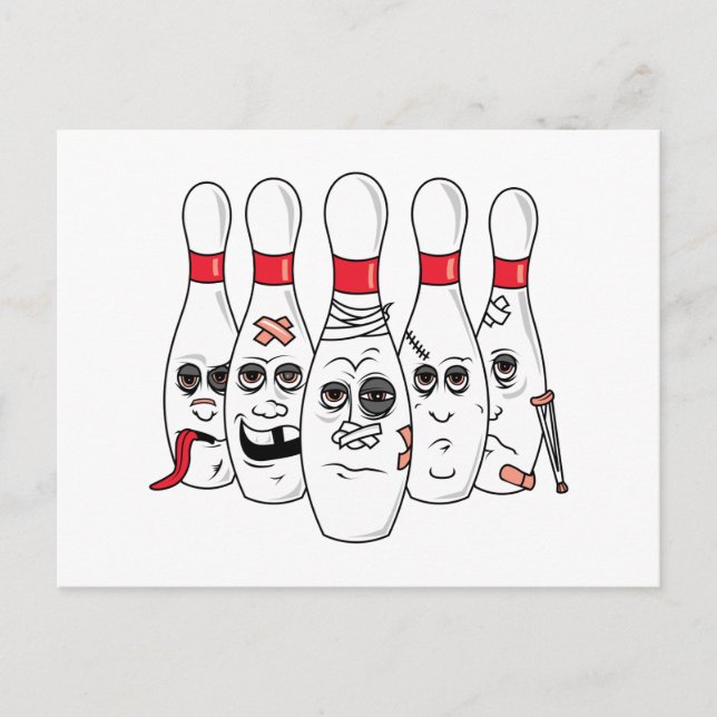verletzter Bowling Buttone Cartoon Postkarte (Vorderseite)