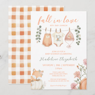 Verlieb dich in Herbst-Wäscheleine-Babyparty Einladung