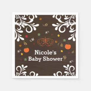 Verlieb dich Kürbisse Blätter & Holz Baby Shower Serviette