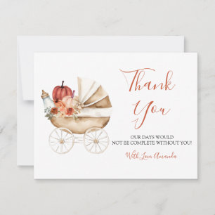 Verlieb dich Kürbiswagen Floral Baby Shower Dankeskarte