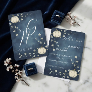 Verlieb dich Navy Blau Herbst-Kürbis-Hochzeit Einladung