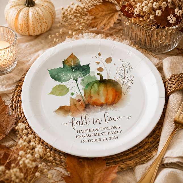 Verlieb dich Rustikale Elegante Kürbis Pappteller (Set the table for a beautiful autumn celebration with these paper plates.)